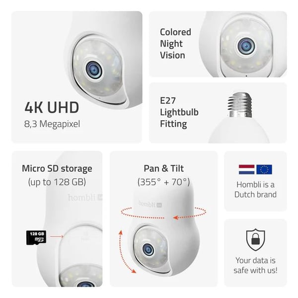 Hombli Bulb Cam 4K -valvontakamera - 3840x2160 - E27
