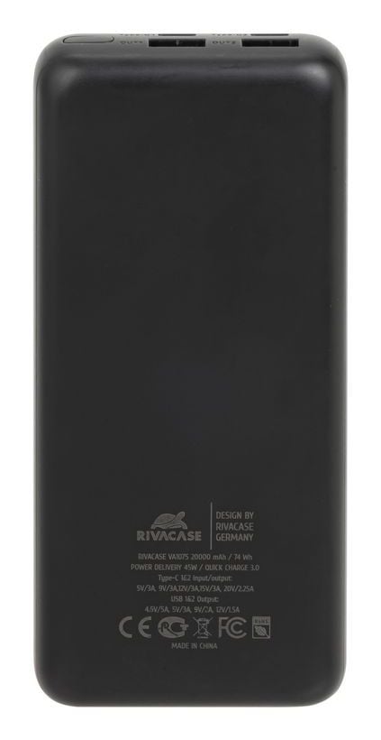 RIVACASE Power Bank 20000 mAh QC/PD 45W LCD kannettavaan tietokoneeseen Musta
