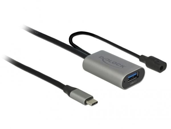 Delock - USB-jatkojohto - USB-C (uros) DC-liitäntään, USB Type A (naaras) - USB 3.1 Gen 1 - 5 m - harmaa, musta