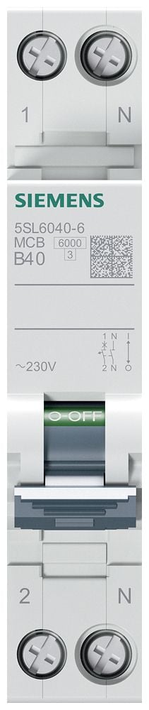 Ylivirtakatkaisija 1P+N B 40A 6kA AC 1 SENTRON 5SL6040-6