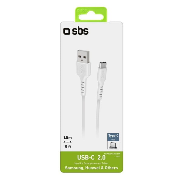 SBS TECABLEMICROC15W, 1,5 m, USB A, USB C, USB 2.0, Valkoinen