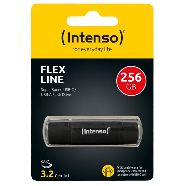 Intenso Flex Line - USB-flashstasjon - 256 GB - USB 3.2 Gen 1 / USB-C - svart