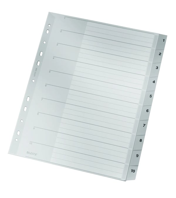 Leitz - Inndeler - 10 deler - fortrykt: 1-10 - for A4 (210 x 297 mm) - med fliker - grå