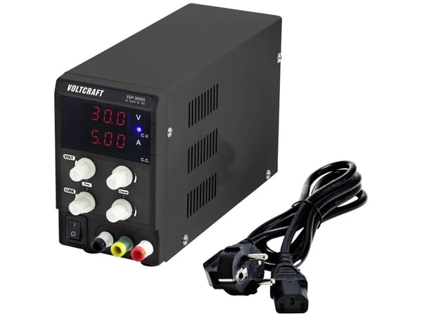 VOLTCRAFT ESP-3005S laboratoriestrømforsyning, justerbar 0 - 30 V 0 - 5 A 150 W pluggtilkobling 4 mm smal designantall utganger 1 x (VC-12839630)