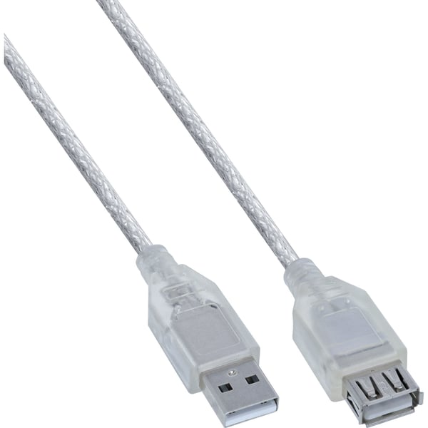 InLine 34603, 3 m, USB A, USB A, hane/hona-kontakt, 480 Mbit/s, Transparent
