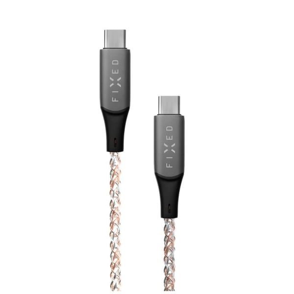 FIXED - USB-kabel - USB-C (hann) til USB-C (hann) - 1.2 m - USB-C Power Delivery (60W), RGB-belysning, glowing - regnbue