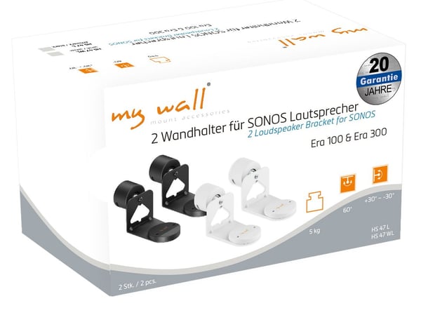 myWall HS 47 W, Seinä, 5 kg, Valkoinen, Seinä, 60°, 30°