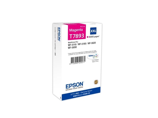 Epson T7893 - 34.2 ml - XXL-storlek - magenta - original - utskriftkassett - för WorkForce Pro WF-5110DW, WF-5190DW, WF-5190DW BAM, WF-5620DWF, WF-...
