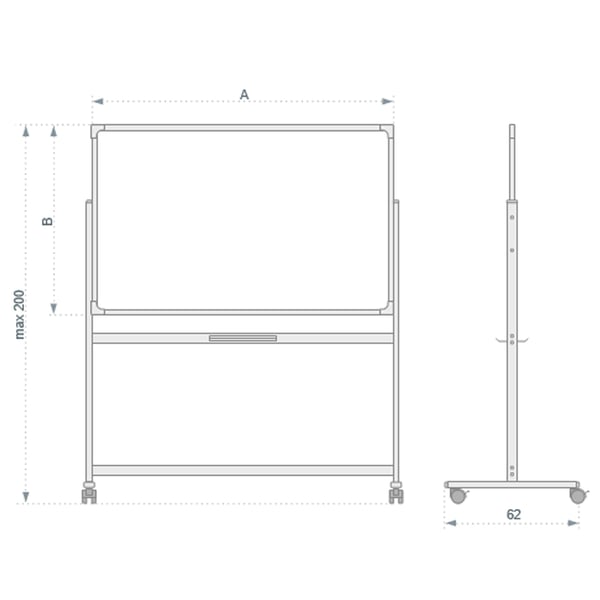 Whiteboard Mobil og vendbar 100×200 cm magnetisk med aluminiumsstel og ramme inkl. pennebakke