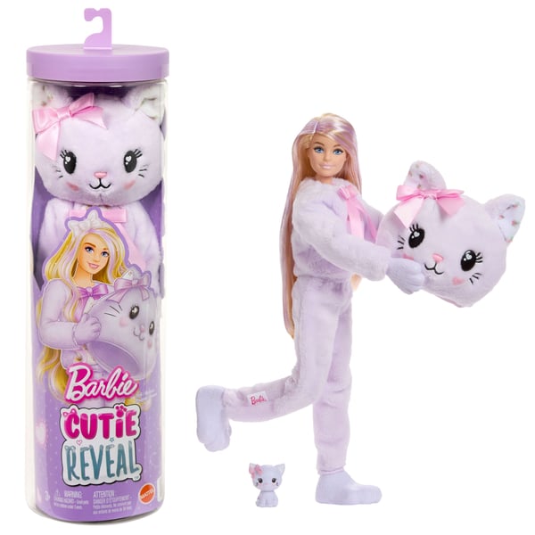 Barbie Cutie Reveal Sweet Bows docka med lila kattunge, 10 överraskningar