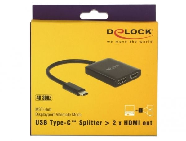 Delock - Extern videoadapter - STDP4320 - USB-C - 2 x HDMI - svart - detaljhandel