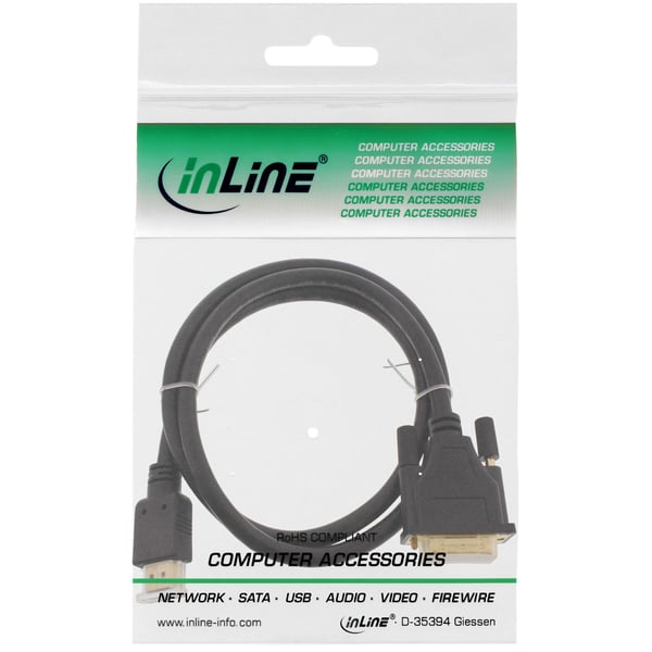 InLine 17664P, 1,5 m, HDMI, DVI-D, Gull, 4,95 Gbit/s, Sort