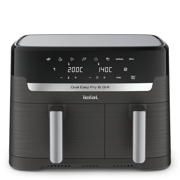 Tefal Dual Easy Fry & Grill EY905B, Varmluftsfritös, 8,3 l, Dubbel, Grå, Röra, Fristående