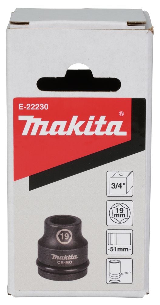 Makita E-22230, Slaghylsa, Svart, 1 huvuden, 3/8", Metrisk, 19 mm