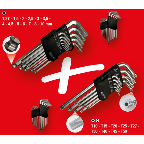 L-avaimen kuusiokolo ja Torx-sarja, 22 kpl, KS Tools