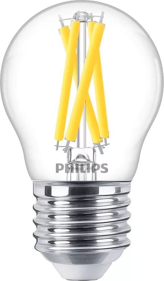 Philips - LED-filamentlyspære - form: P45 - klar finish - E27 - 3.4 W (ekvivalent 40 W) - klasse D - varmt hvitt lys - 2200-2700 K