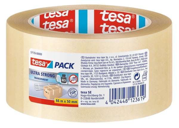 Pakkausteippi Tesa 4124, PVC, 50 mm x 66 m, läpinäkyvä, 1 rulla, 1 rulla