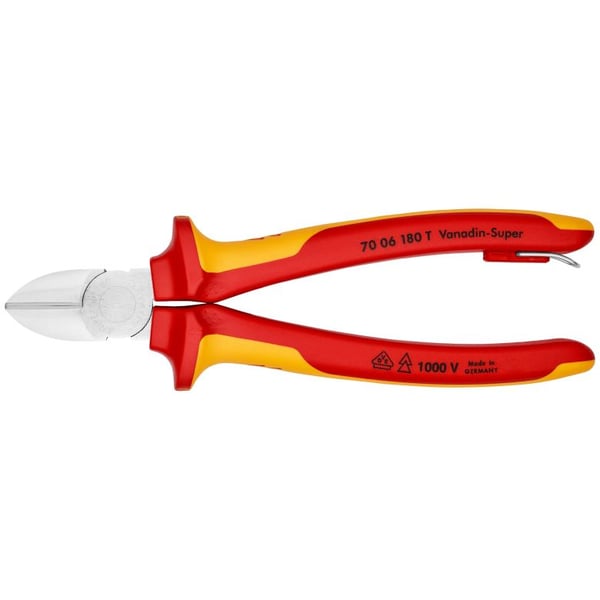 Knipex 70 06 180 T, Avbitertang, 4 mm, Stål, Plast, Oransje, Rød, 57 mm