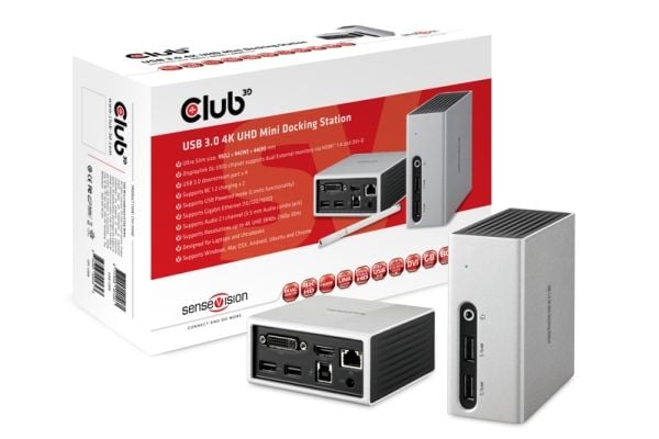 Club 3D SenseVision USB 3.0 4K Mini Docking Station - Dokkingstasjon - USB - DVI, HDMI - 1GbE