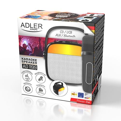 Adler AD 1199B, Trådlös, Bärbar monohögtalare, Svart, Grå, Knappar, MP3-spelare, Inbyggt batteri