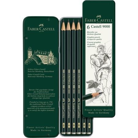 Faber-Castell Castell 9000 grafittblyanter 2B, 4B, 6B, 8B, B, HB, 6-pk