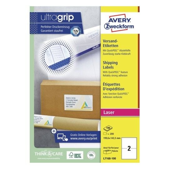 Avery - Hvit - 199.6 x 143.5 mm 200 etikett(er) (100 ark x 2) adresselapper