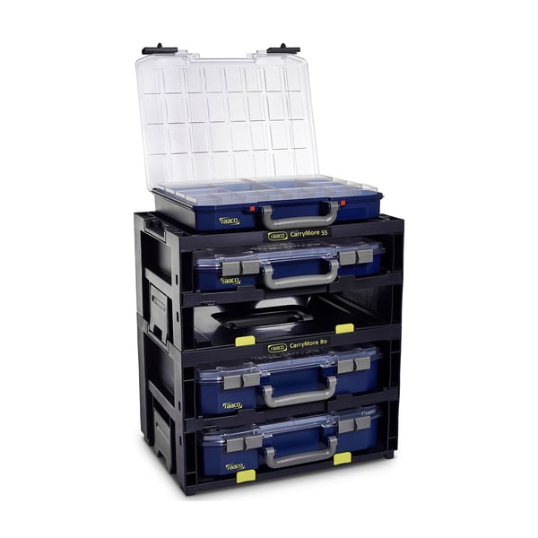 raaco CarryMore 80x2 lajitelmalaatikko, jossa 2 CarryLite 80 -koteloa