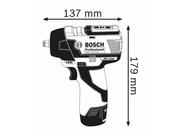 Bosch GDS 12V-115 Professional - Mutterdragare - sladdlös - 2 hastigheter - 3/8" fyrkantig mejsel - 115 N·m - 2 batterier - 12 V