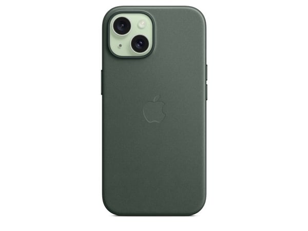 Apple - Beskyttende deksel for mobiltelefon - MagSafe-samsvar - mikrotvill, FineWoven - eviggrønn - for iPhone 15