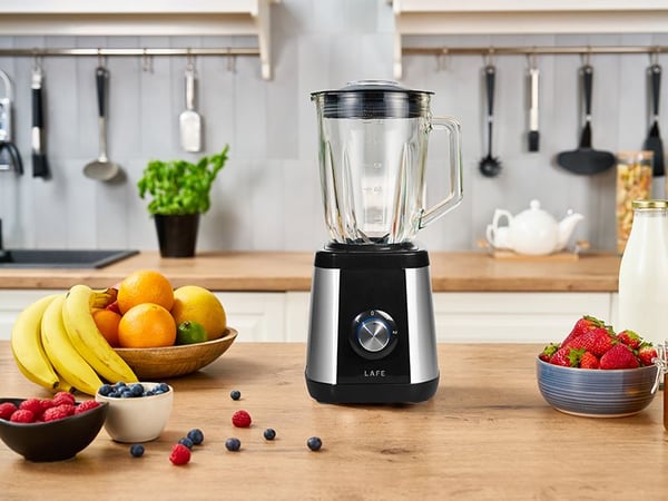 Lafe LAFBLE46185, Bänkmixer, Pulsfunktion, Iskrossning, 600 W, Svart, Rostfritt stål, Transparent