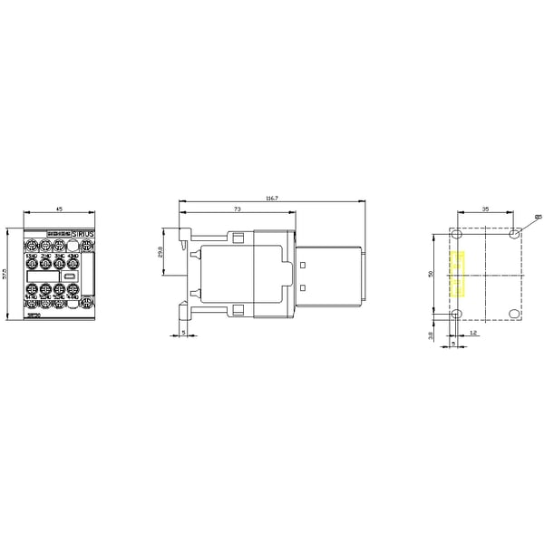 Siemens 3RT2016-1CK64-3MA0 teho-ohjain, 3 sulkevaa kosketinta, 690 V/AC, 1 kpl, 58 mm, 50 mm, 61,5 mm, 120,5 mm, 300 g, 1 kpl