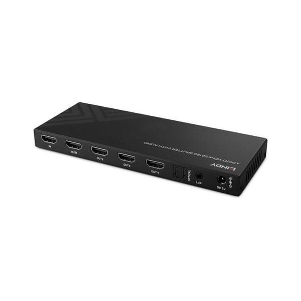 Lindy 38535, HDMI, 4x HDMI, 3,5 mm, 7680 x 4320 pikseliä, musta, Metalli