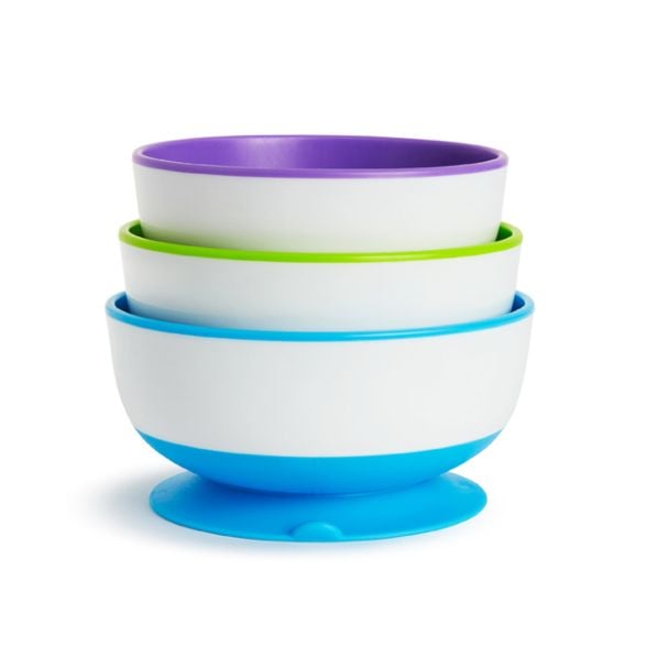 Munchkin Stay Put sugskålar, blå/grön/lila, 6 mån, plast