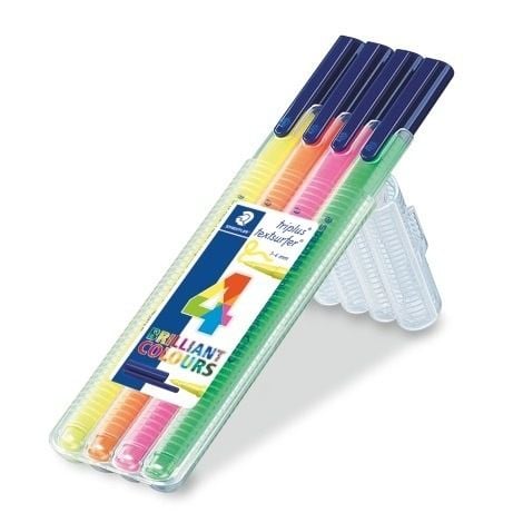 STAEDTLER triplus textsurfer - Markeringspenn - neongrønn, neongul, neonoransje, neonrosa - vannbasert fargeblekk - 1-4 mm - fin og bred (en pakke 4)