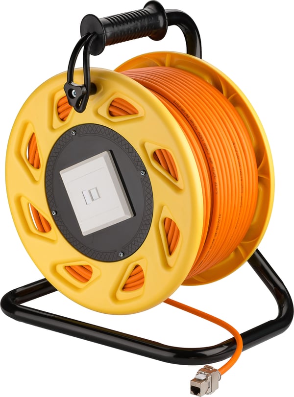 Goobay 58934 RJ45 nettverkskabel på trommel 50 m Cat 7A S/FTP, oransje