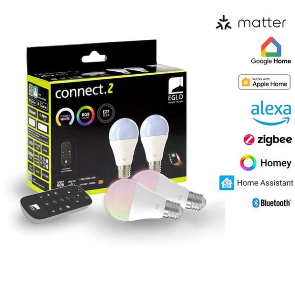 EGLO CONNECT-Z E27 smartpærer – 2-pakning med fjernkontroll - 1300 lm