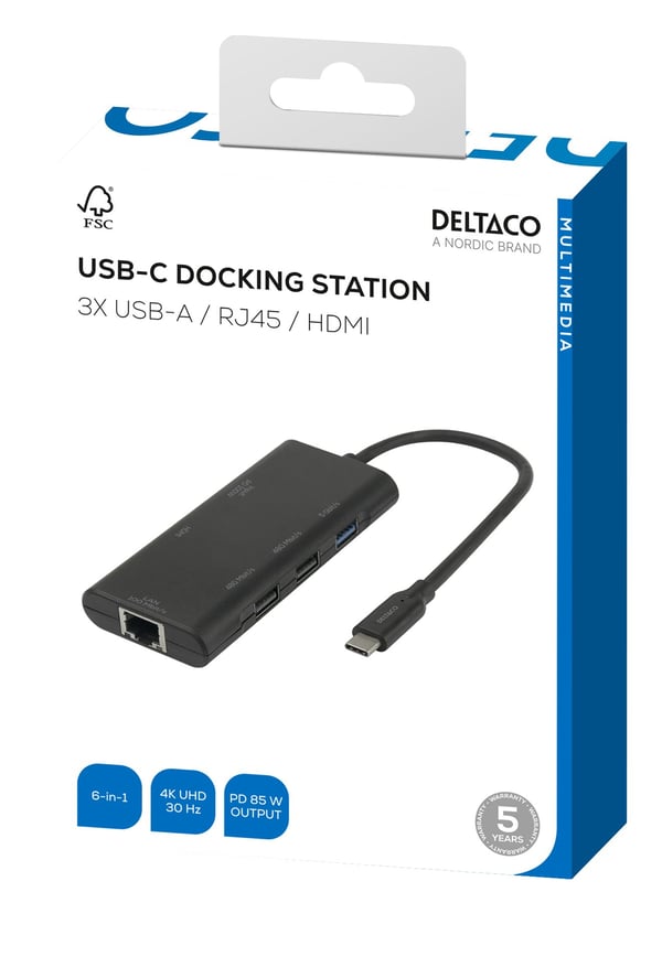 DELTACO - Dokkingstasjon - USB-C - HDMI - 100Mb LAN
