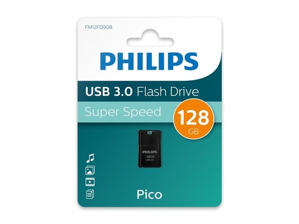 Philips Pico, 128 GB, USB A-tyyppi, 3.2 Gen 1 (3.1 Gen 1), 180 MB/s, Suojus, musta