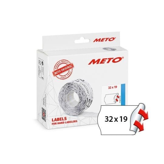 METO prisetiketter 32x19 mm hvite, permanent selvklebende - perfekt for prispistoler med 2 linjer - (10 ruller x 1000 stk.)
