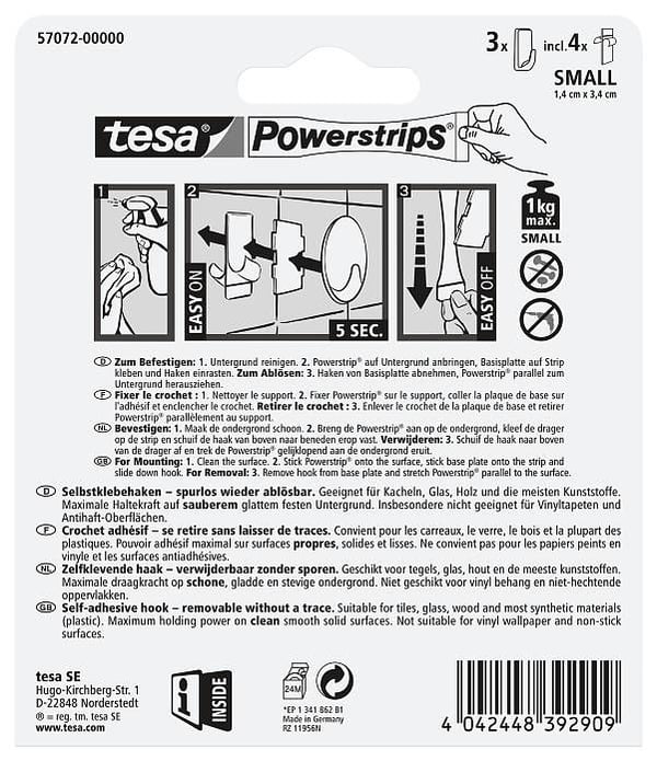 TESA 57072-00000, Innendørs, Håndklekrok, Hvit, Plast, Limstrimmel, 1 kg
