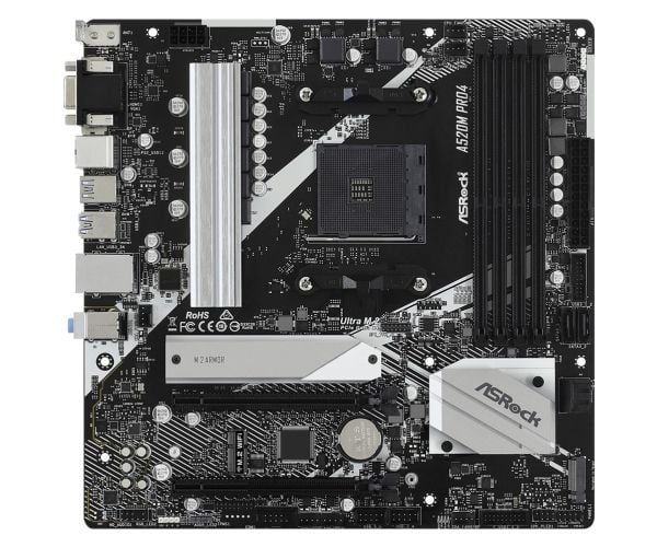 ASRock A520M Pro4 - Moderkort - micro ATX - Socket AM4 - AMD A520 Chipuppsättning - USB 3.2 Gen 1, USB-C Gen1 - Gigabit LAN - inbyggda grafiken (CP...