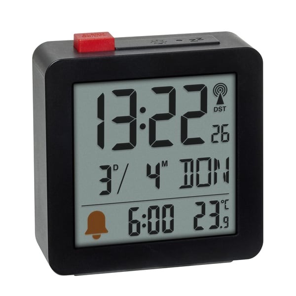 TFA-Dostmann 60.2566.01, Digital väckarklocka, Rektangel, Svart, inomhus, Vuxen, -9,9 - 50 ° C