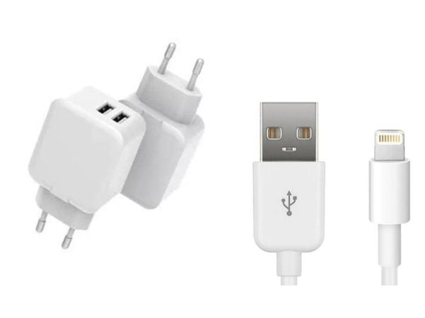 CoreParts - Strømadapter - 12 watt - 2.4 A - 2 utgangskontakter (USB) - på kabel: Lightning - hvit - med Lightning til USB-kabel (2 m)