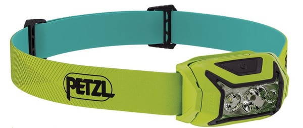 Petzl Actik, Hodebåndslommelykt, Gult, Knapper, Batterinivå, IPX4, LED