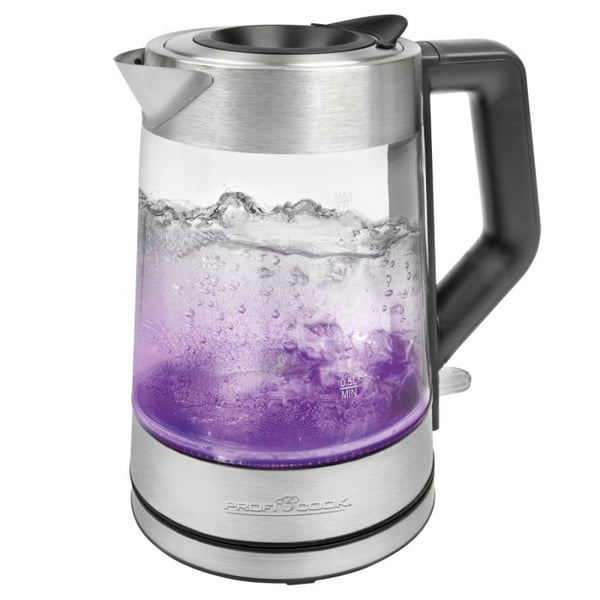 ProfiCook PC-WKS 1190 G, 1,7 l, 2200 W, Stål, Glas, Rostfritt stål, Justerbar termostat, Vattennivå indikator