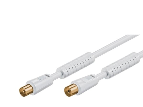 Wentronic Goobay antennetilkoblingskabel, 100 % skjermet, ferritt, gullbelagt, hvit, 1,5 m - koaksialplugg <=> koaksialkontakt (67276)