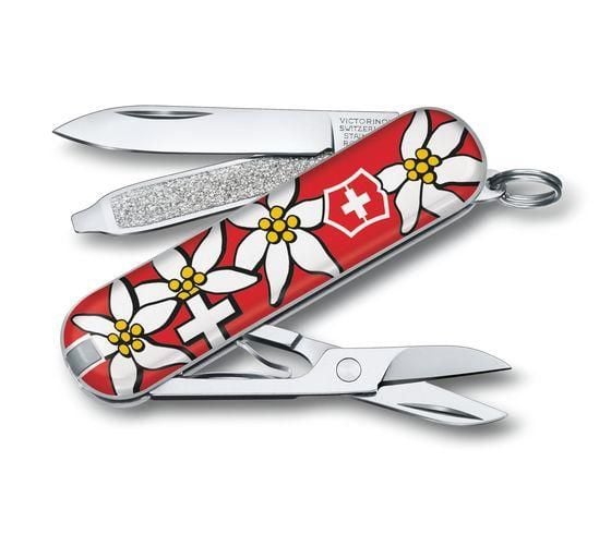 Victorinox Classic SD, Klappkniv uten lås, Multiverktøyskniv, Klipp punkt, Cellidor, ABS syntetisk, Rød, Hvit