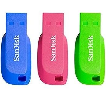 SanDisk Cruzer Blade - USB-flashstasjon - 16 GB - USB 2.0 - blå, grønn, rosa (en pakke 3)