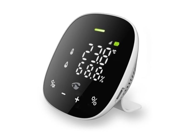 Nedis SmartLife Air Quality Monitor, Svart, Vit, Koldioxid (CO2), Plast, LED, Android, iOS, 1 styck