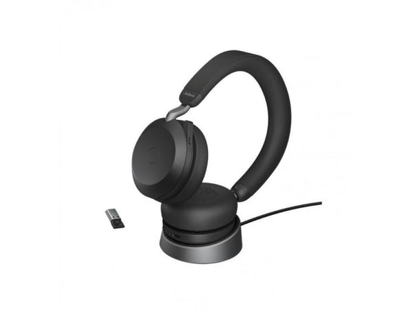 Jabra Evolve2 75 - Hodesett - on-ear - Bluetooth - trådløs - aktiv støydemping - USB-A - lydisolerende - svart - med ladestativ - Certified for Mic...